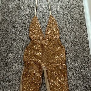 Gold Sequin Halter Jumpsuit . Custom made